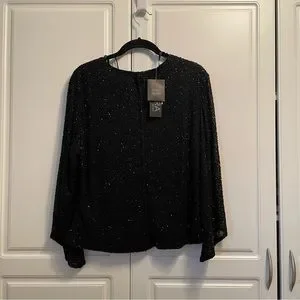 JKara Tops J Kara New York Nwt Handmade Beaded Black Top Sz Xl 34 Sleeve Made In India 9 Poshmark